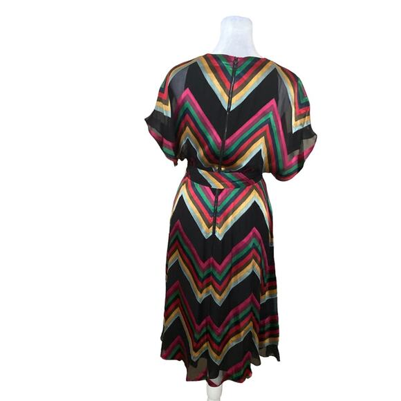 Alice + Olivia Rainbow Chevron Stripe LEXA Belted Fit & Flare Midi Dress Size 0 - Picture 3 of 10
